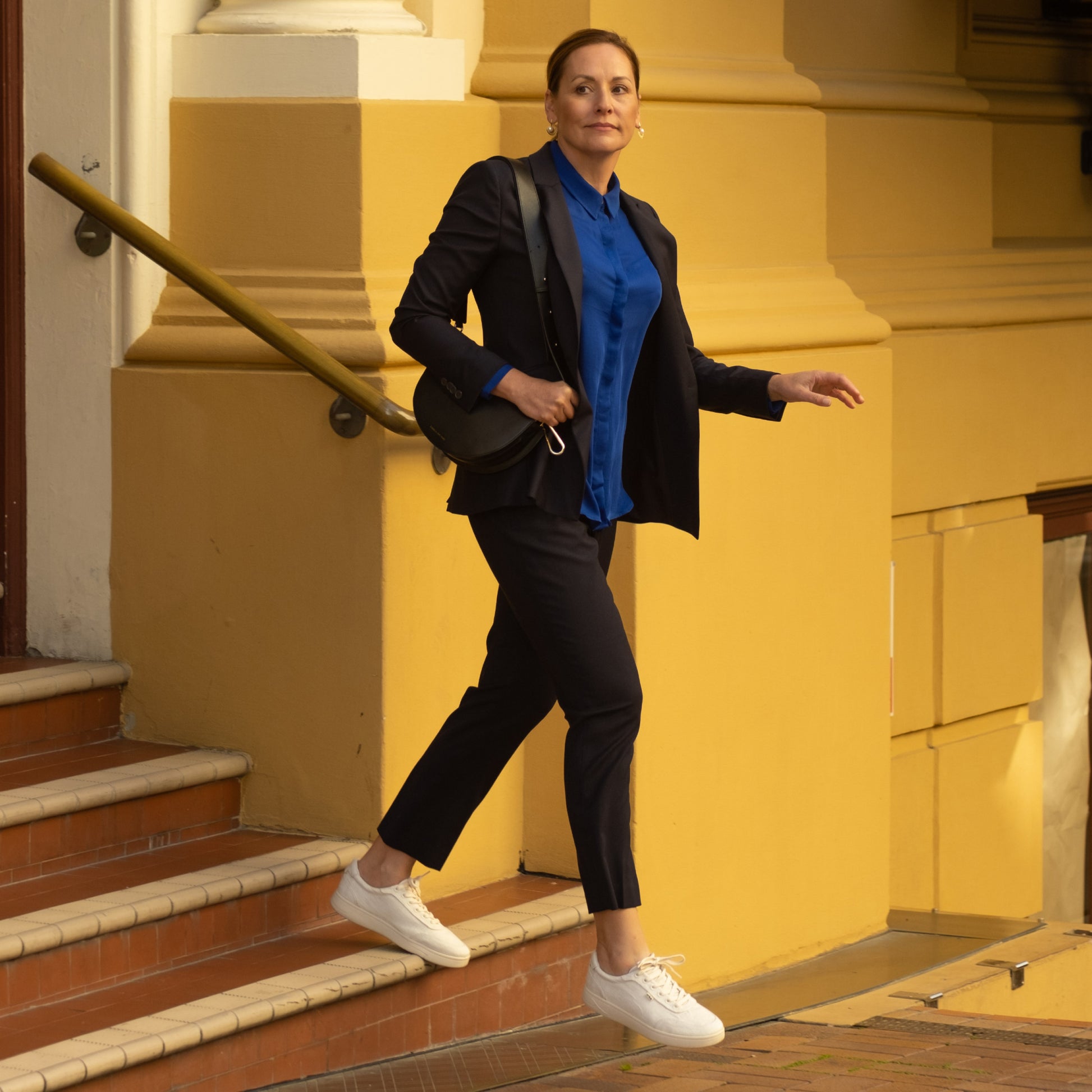 Woman wearing trendy plant-based shoes